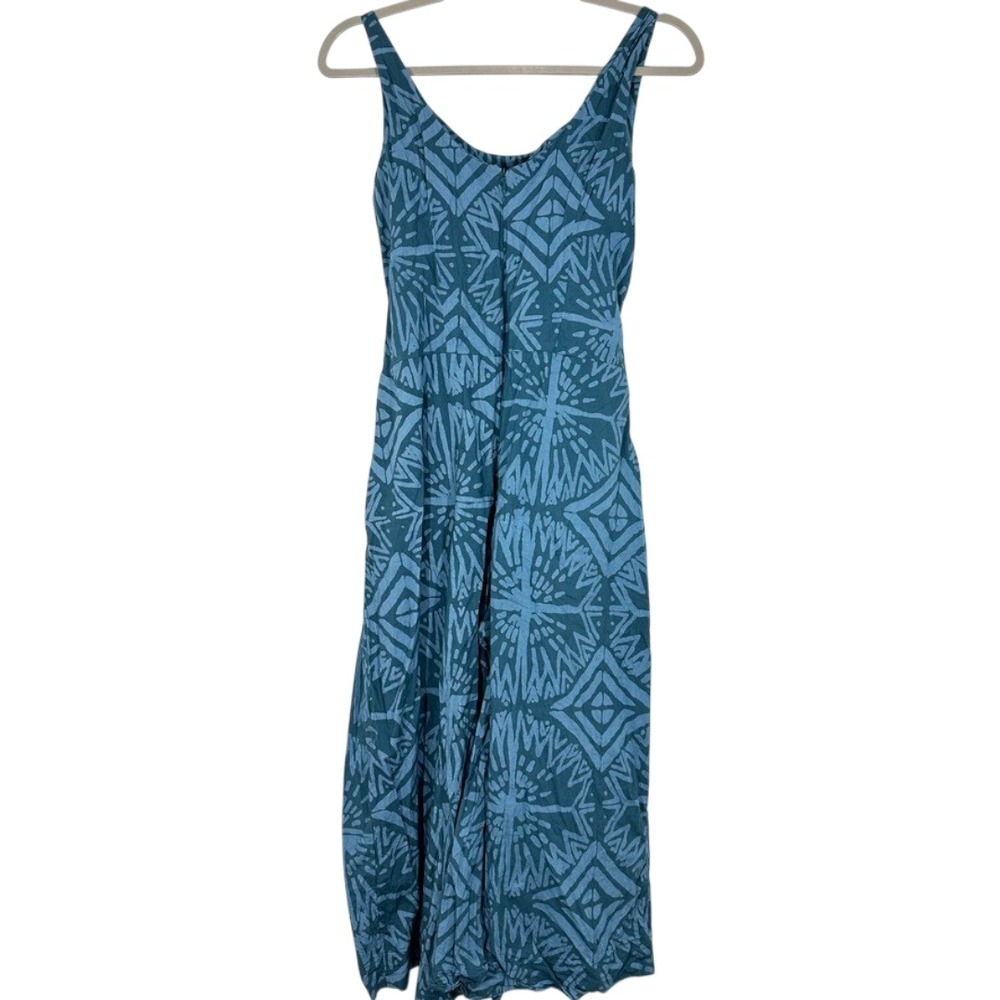 Global Mamas Organic Cotton Blue Wide Leg Jumpsuit Boho Geometric Print Eco Chic